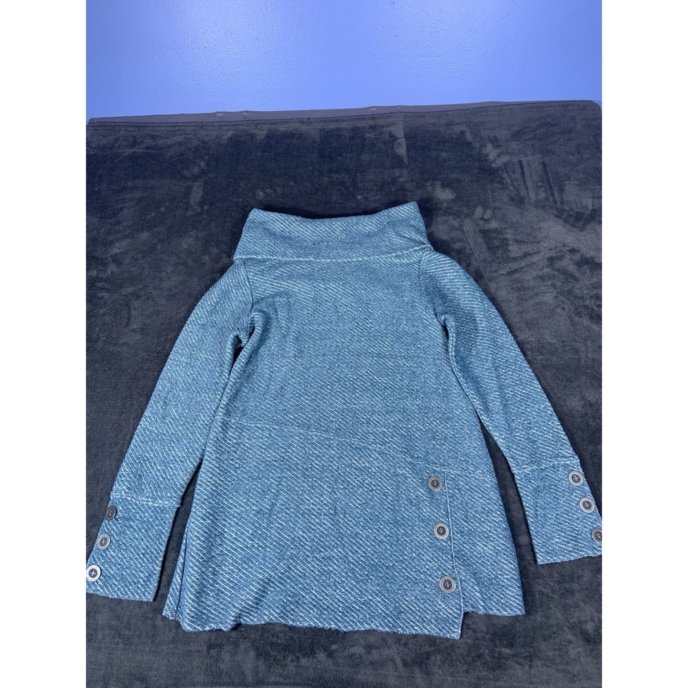 Womens Soft Surroundings High Folding Cowl-neck Teal Sweater Size Small S